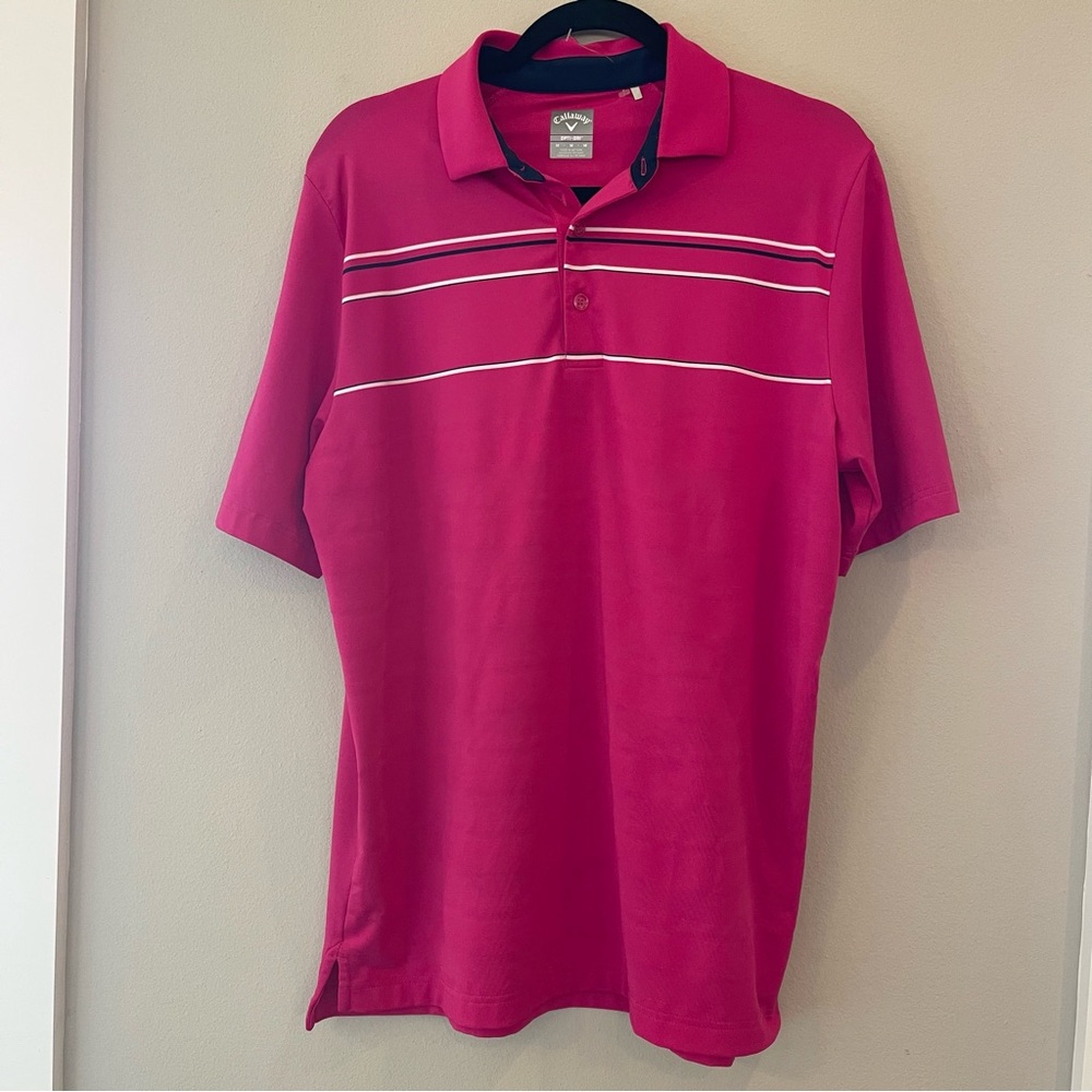 Callaway Opti Dry  Men Polo Shirt Fushia Golf Outdoor Activewear Wicking M